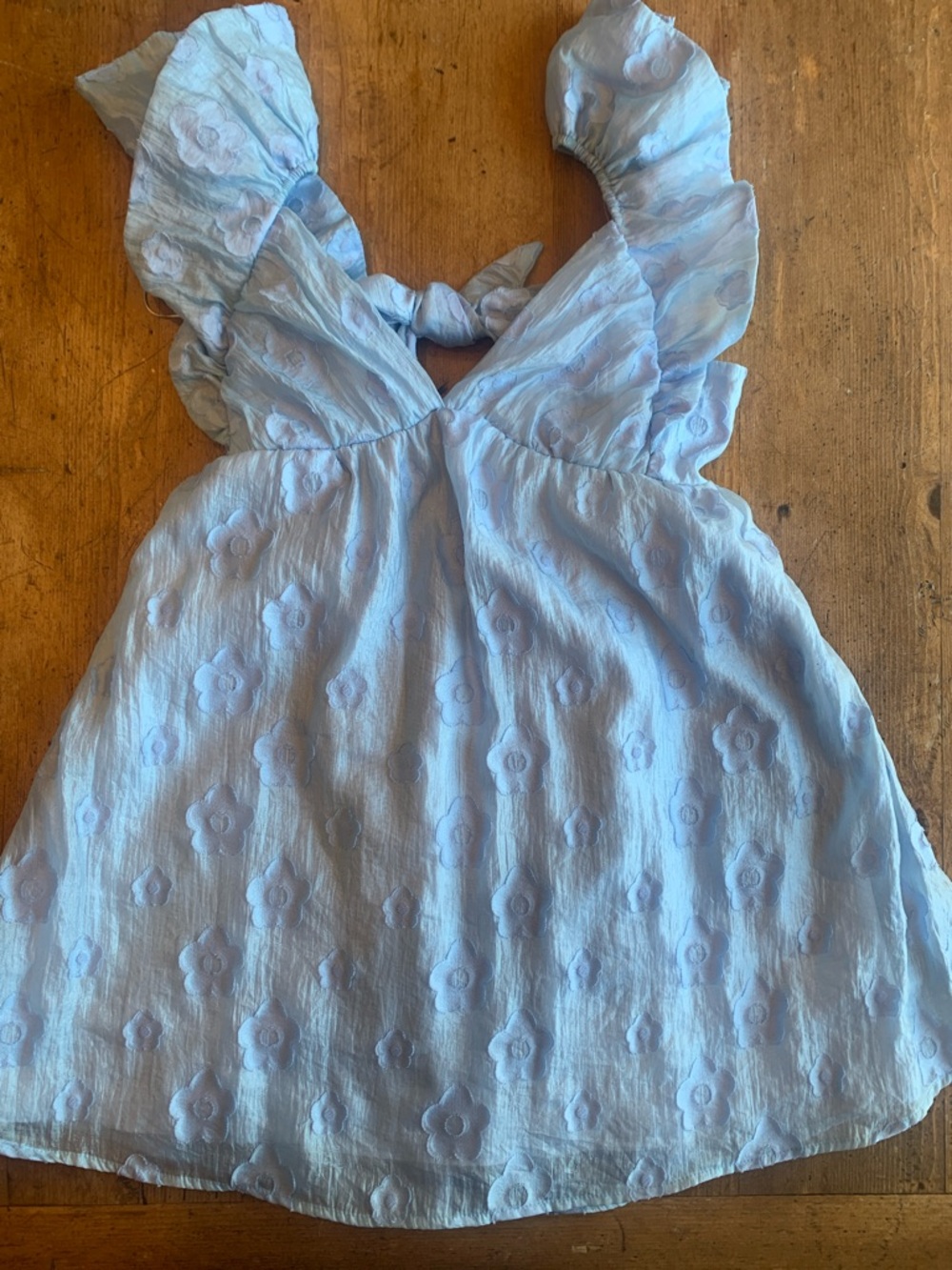 Thirty Thirty Light Blue Floral Embroidered Ruffle Sundress